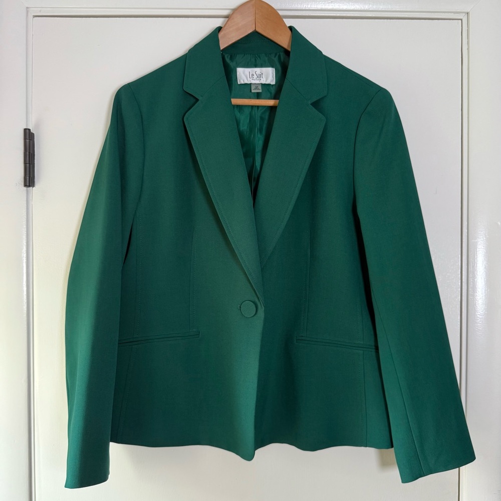 Le Suit Women’s Blazer Jacket Solid Dark Kelly Emerald Green Size 14 Petite